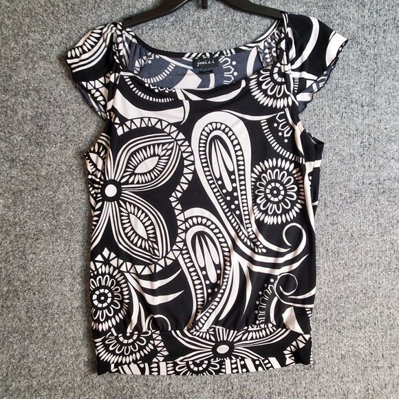 Joei & I Women  Sleeveless Black White Bold Print Blouse Size Small S Summer - Picture 2 of 9